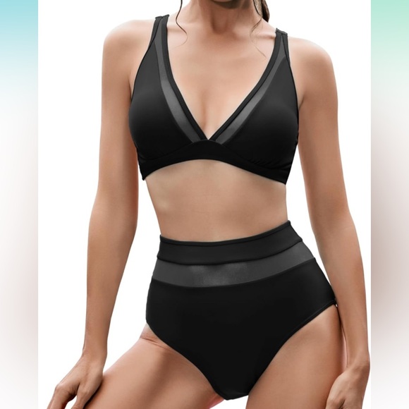 Other - BLACK MESH TRIM TWO PIECE SWIMSUIT BIKINI XL new
